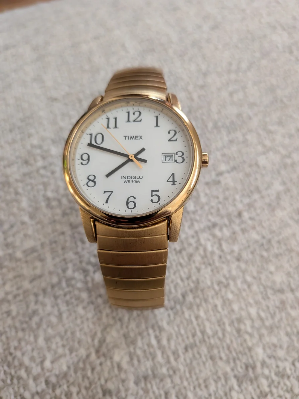 Timex Gold Tone Indiglo Watch with White Dial